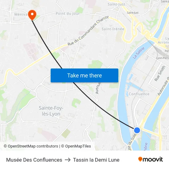 Musée Des Confluences to Tassin la Demi Lune map