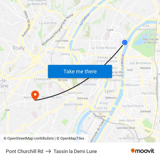 Pont Churchill Rd to Tassin la Demi Lune map