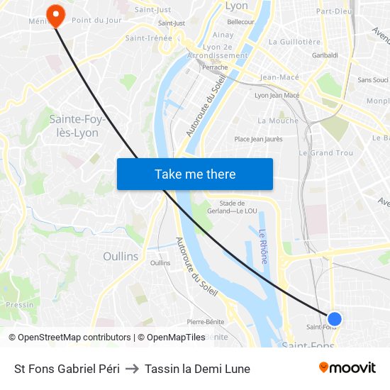 St Fons Gabriel Péri to Tassin la Demi Lune map