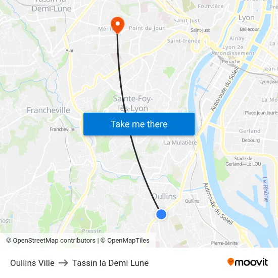 Oullins Ville to Tassin la Demi Lune map