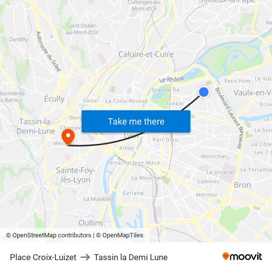 Place Croix-Luizet to Tassin la Demi Lune map