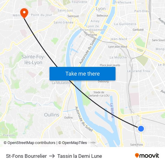 St-Fons Bourrelier to Tassin la Demi Lune map