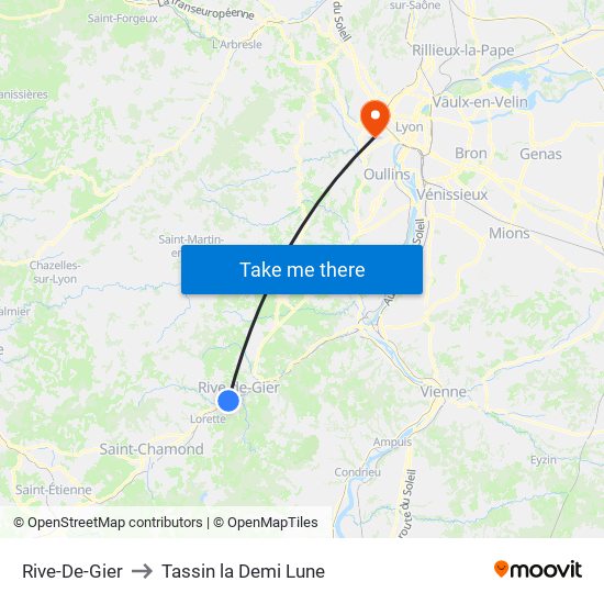 Rive-De-Gier to Tassin la Demi Lune map