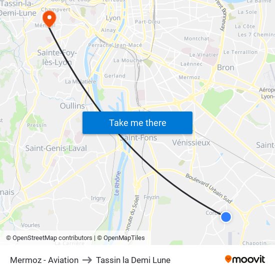 Mermoz - Aviation to Tassin la Demi Lune map