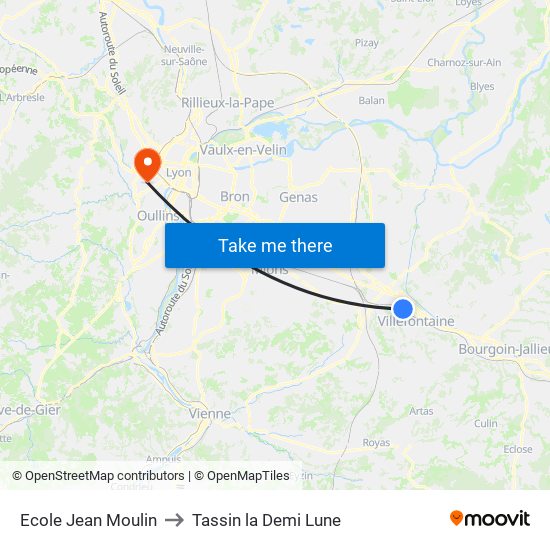 Ecole Jean Moulin to Tassin la Demi Lune map