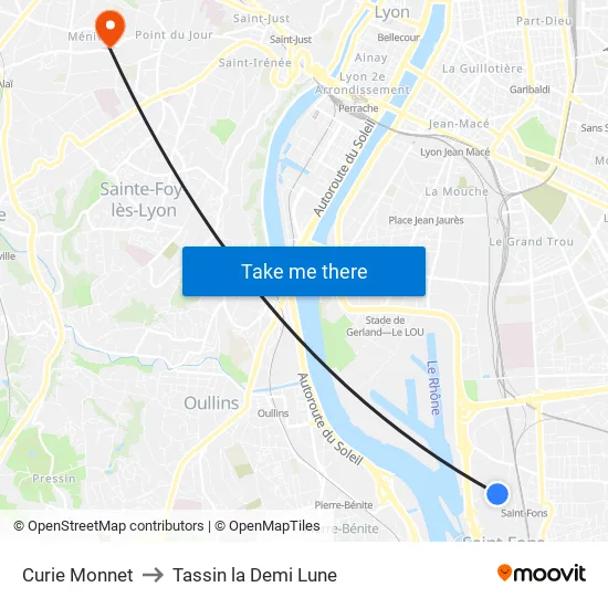 Curie Monnet to Tassin la Demi Lune map