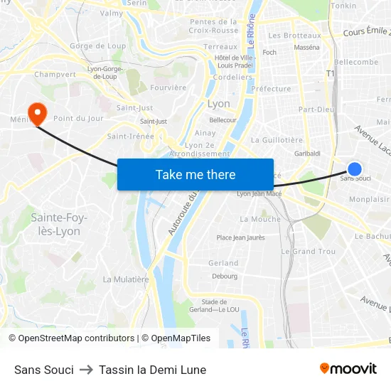 Sans Souci to Tassin la Demi Lune map
