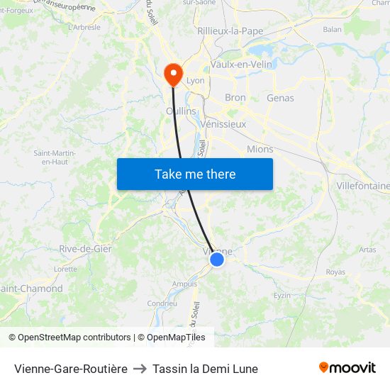 Vienne-Gare-Routière to Tassin la Demi Lune map