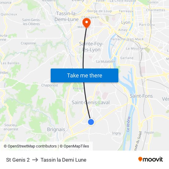 St Genis 2 to Tassin la Demi Lune map