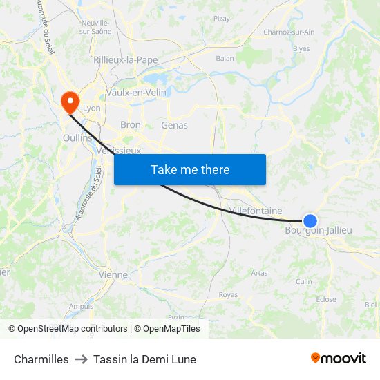 Charmilles to Tassin la Demi Lune map