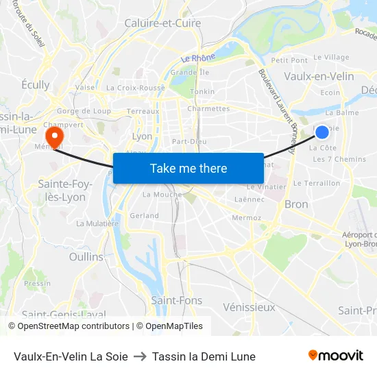 Vaulx-En-Velin La Soie to Tassin la Demi Lune map