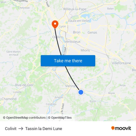 Colivit to Tassin la Demi Lune map