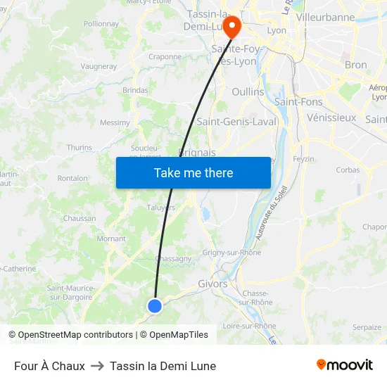 Four À Chaux to Tassin la Demi Lune map
