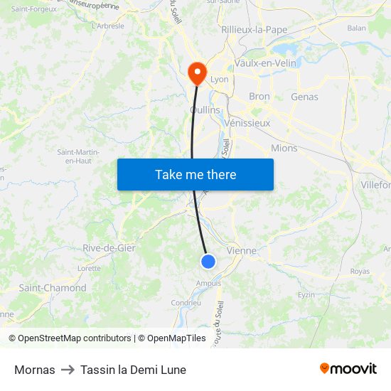 Mornas to Tassin la Demi Lune map