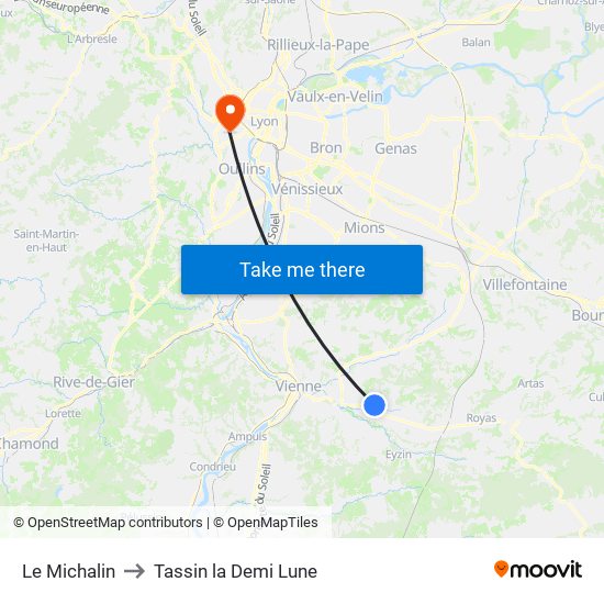 Le Michalin to Tassin la Demi Lune map