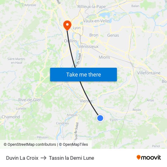 Duvin La Croix to Tassin la Demi Lune map