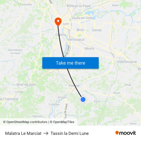 Malatra Le Marciat to Tassin la Demi Lune map