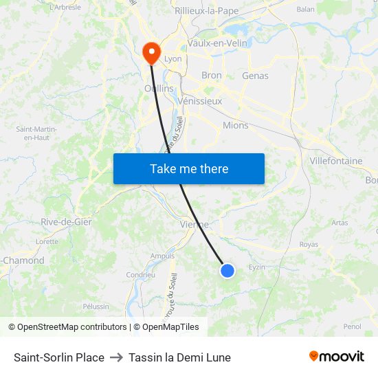 Saint-Sorlin Place to Tassin la Demi Lune map