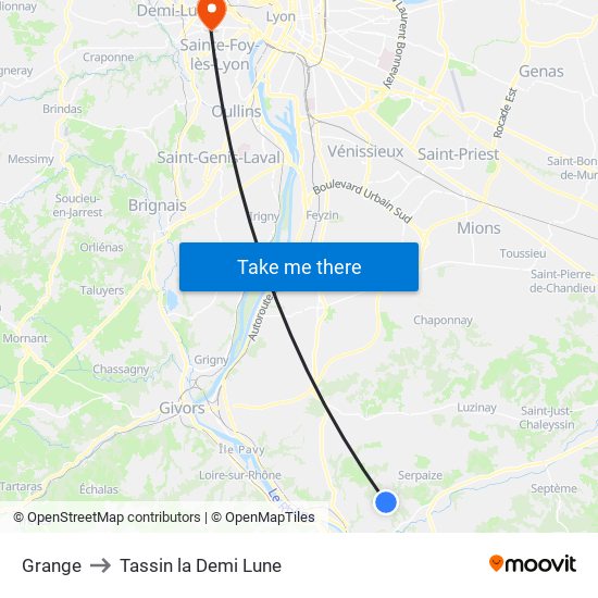 Grange to Tassin la Demi Lune map