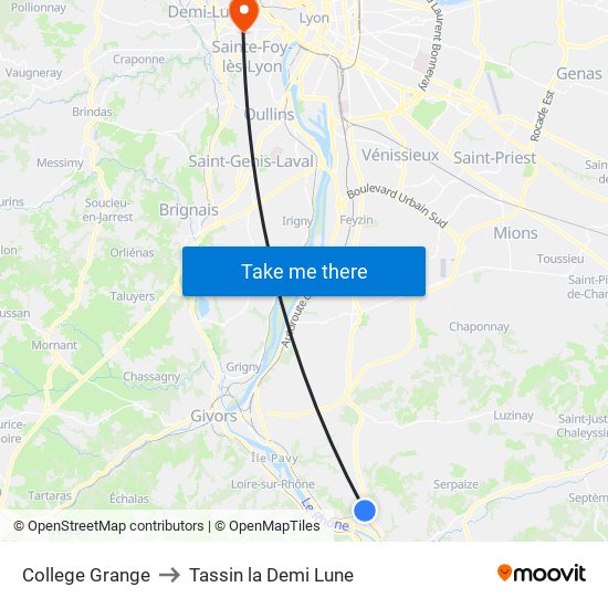 College Grange to Tassin la Demi Lune map