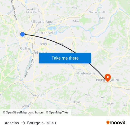 Acacias to Bourgoin Jallieu map