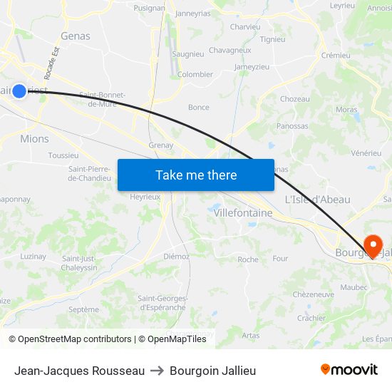 Jean-Jacques Rousseau to Bourgoin Jallieu map