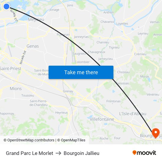 Grand Parc Le Morlet to Bourgoin Jallieu map