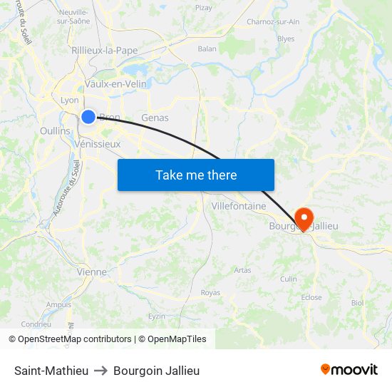 Saint-Mathieu to Bourgoin Jallieu map