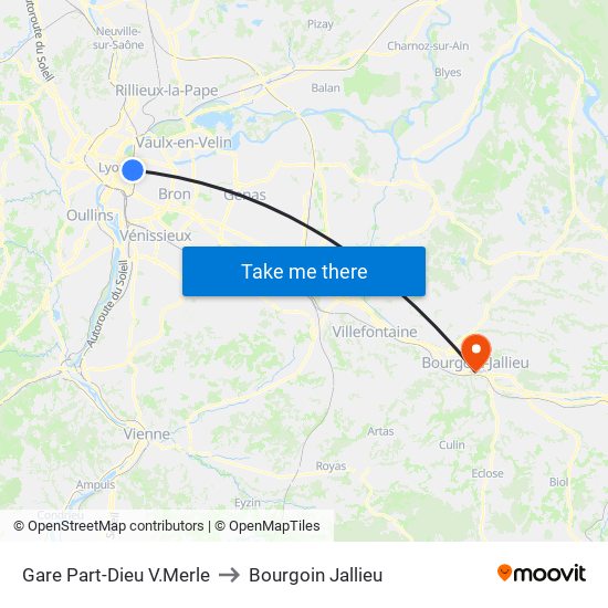 Gare Part-Dieu V.Merle to Bourgoin Jallieu map