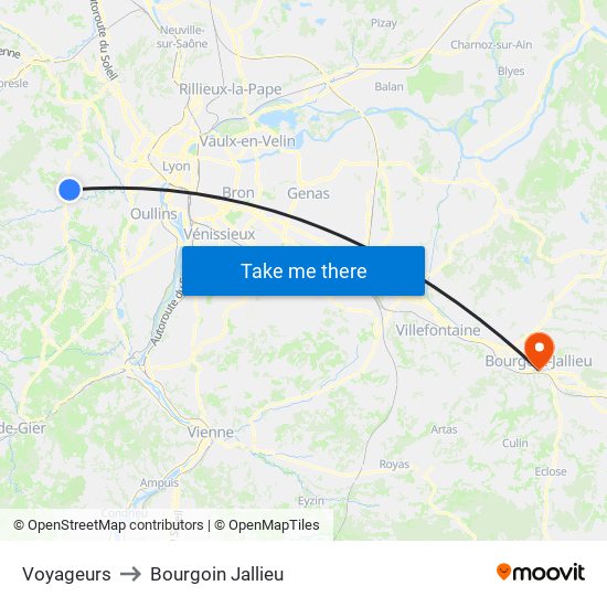 Voyageurs to Bourgoin Jallieu map