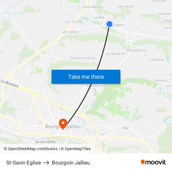 St-Savin Eglise to Bourgoin Jallieu map