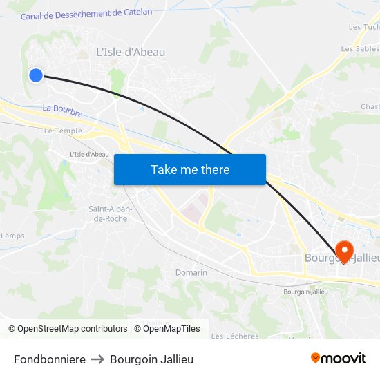 Fondbonniere to Bourgoin Jallieu map