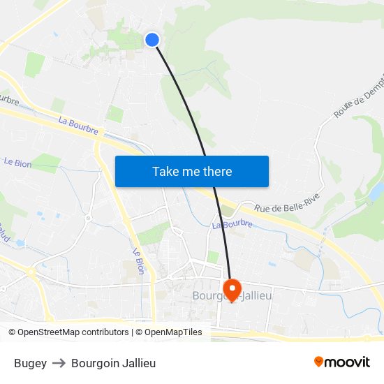 Bugey to Bourgoin Jallieu map