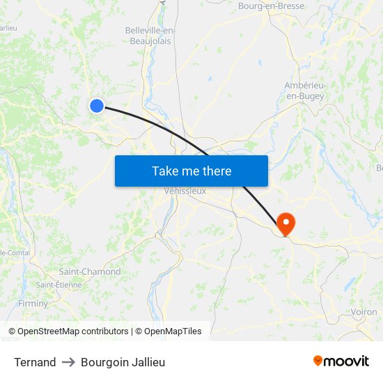 Ternand to Bourgoin Jallieu map