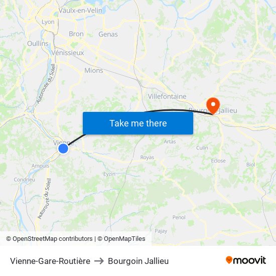 Vienne-Gare-Routière to Bourgoin Jallieu map