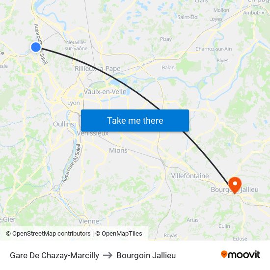 Gare De Chazay-Marcilly to Bourgoin Jallieu map