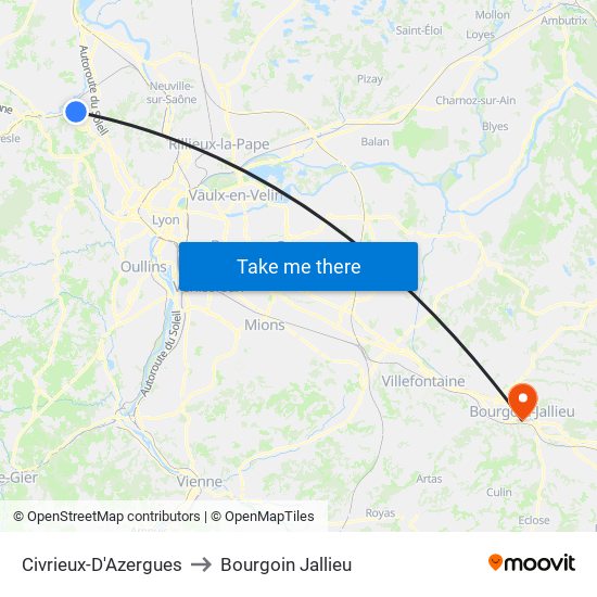 Civrieux-D'Azergues to Bourgoin Jallieu map