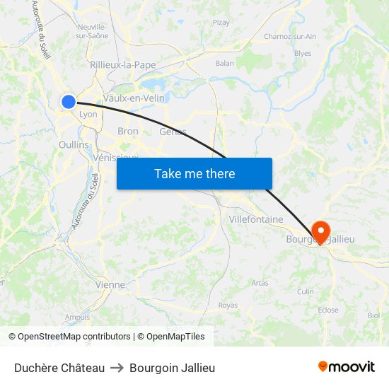 Duchère Château to Bourgoin Jallieu map