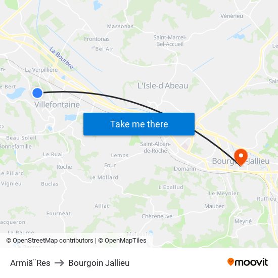 Armiã¨Res to Bourgoin Jallieu map