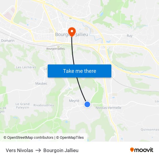 Vers Nivolas to Bourgoin Jallieu map