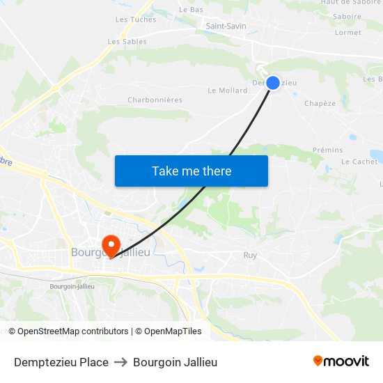 Demptezieu Place to Bourgoin Jallieu map