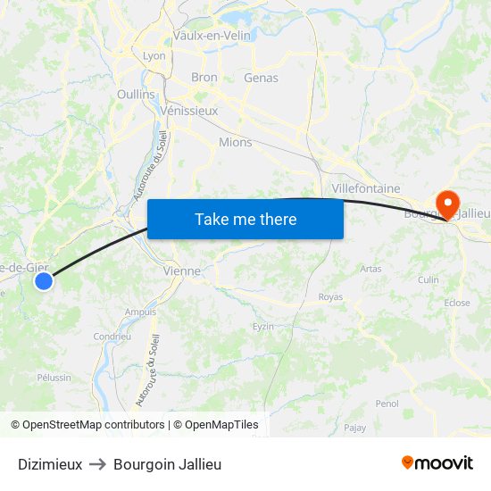 Dizimieux to Bourgoin Jallieu map