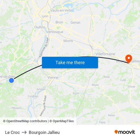 Le Croc to Bourgoin Jallieu map