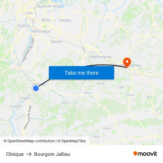 Clinique to Bourgoin Jallieu map