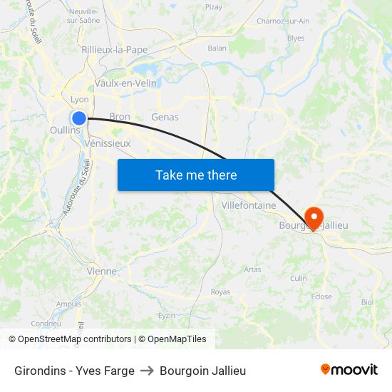 Girondins - Yves Farge to Bourgoin Jallieu map