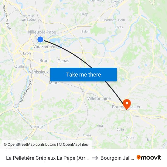 La Pelletière Crépieux La Pape (Arrêttcl) to Bourgoin Jallieu map