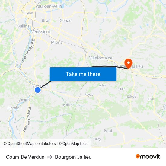 Cours De Verdun to Bourgoin Jallieu map