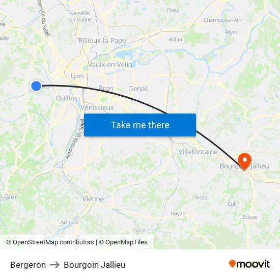 Bergeron to Bourgoin Jallieu map