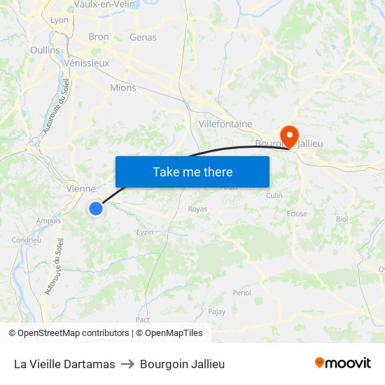 La Vieille Dartamas to Bourgoin Jallieu map