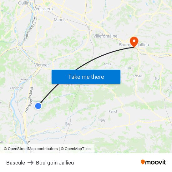 Bascule to Bourgoin Jallieu map